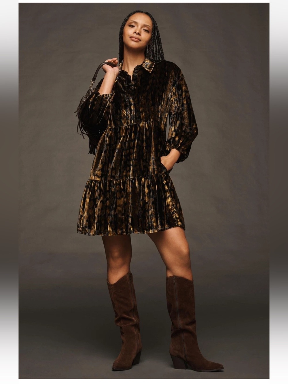Anthropologie Maeve Bettina Tiered Shirtdress Velvet Edition. Size XL